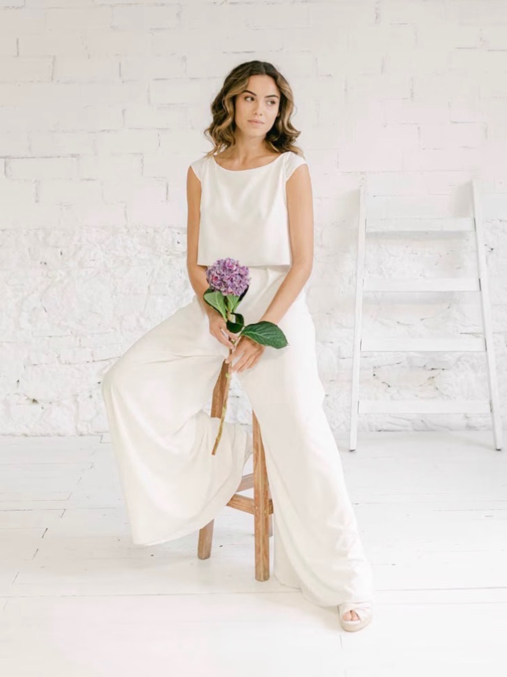 Elegant White Handmade Bridal Palazzo Pants